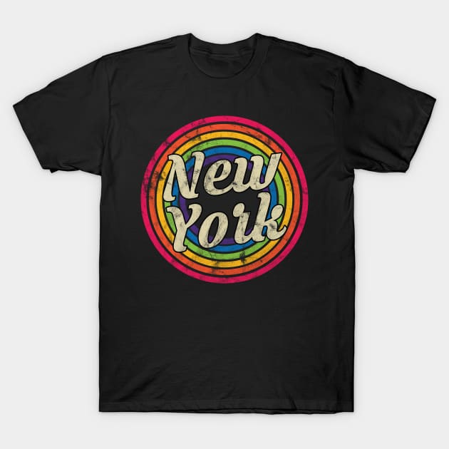 New York - Retro Rainbow Faded-Style T-Shirt by MaydenArt